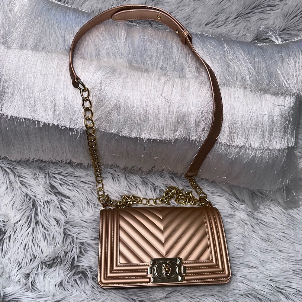 Rose Gold Purse with Gold Chain Purse